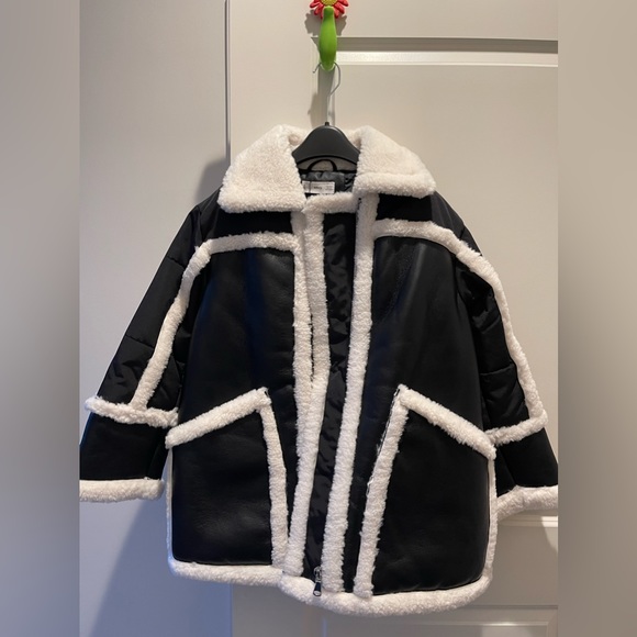 NWT MANGO Faux Shearling Leather-Effect Coat - Picture 2 of 8